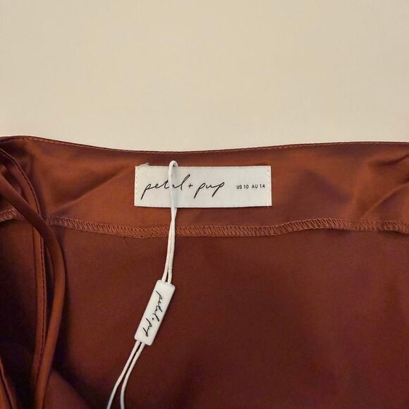 Petal & Pup Satin Sheer Midi Dress in Rust Orange Size 10 Party Glam Formal - Picture 5 of 6